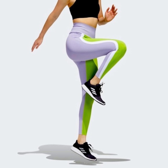 adidas Pants - Adidas Primeknit Fine Leggings Full Length Green Purple L Large
